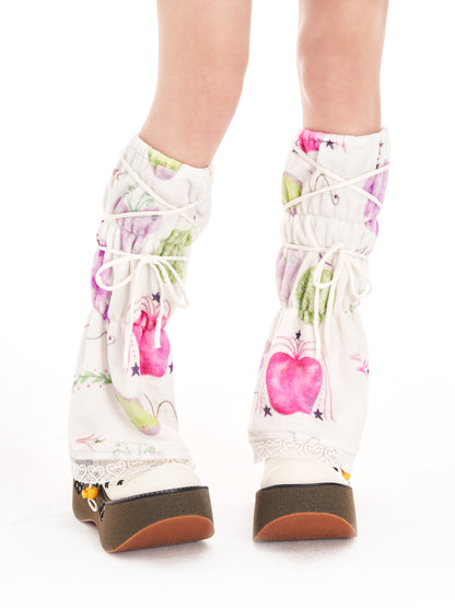 Fuzzy Fruits Lace Leg Warmers