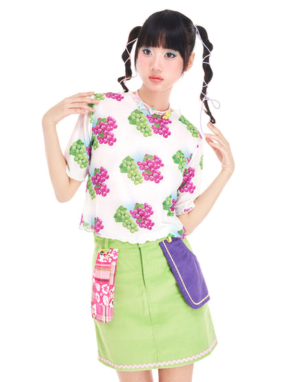 Grapes Fruit Mesh Short-Sleeve Top