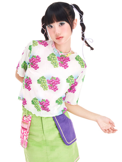 Grapes Fruit Mesh Short-Sleeve Top