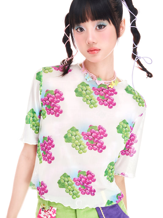 Grapes Fruit Mesh Short-Sleeve Top