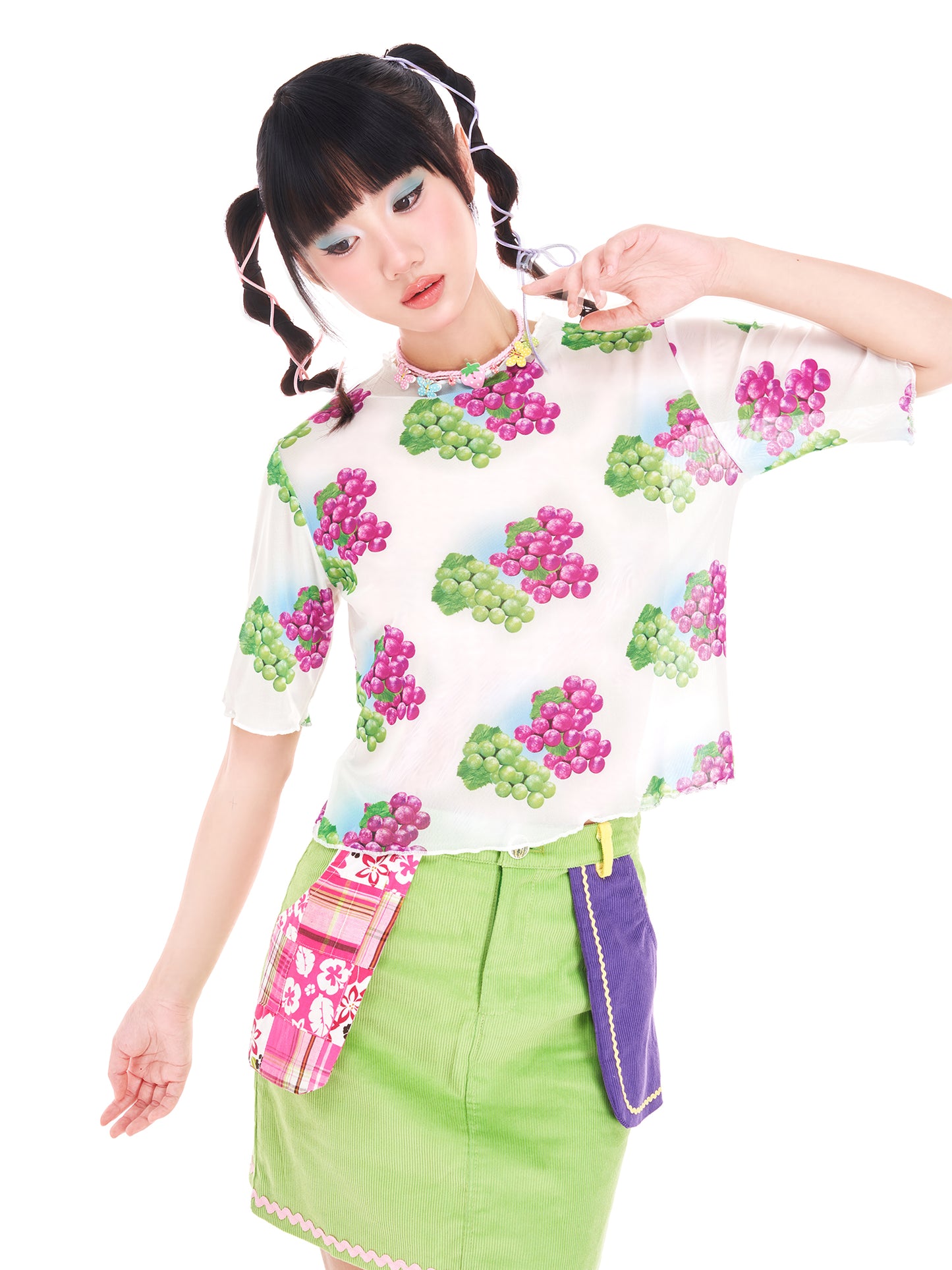 Grapes Fruit Mesh Short-Sleeve Top