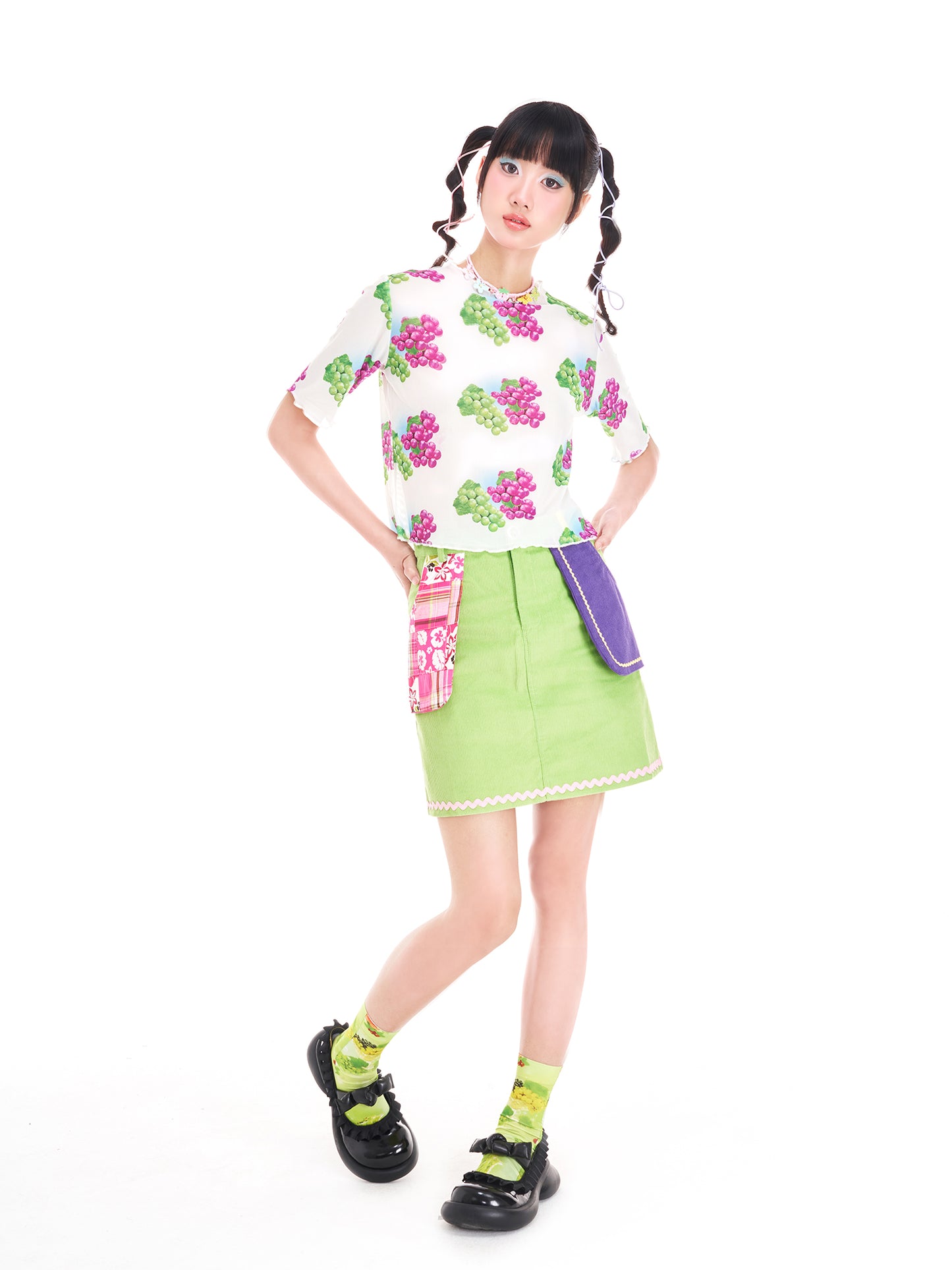 Grapes Fruit Mesh Short-Sleeve Top