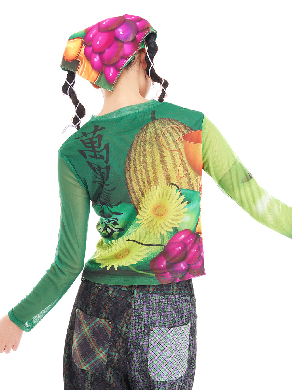 Grapes Melon Fruit Mesh Long-Sleeve Top