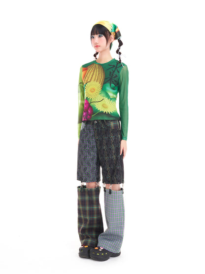 Grapes Melon Fruit Mesh Long-Sleeve Top