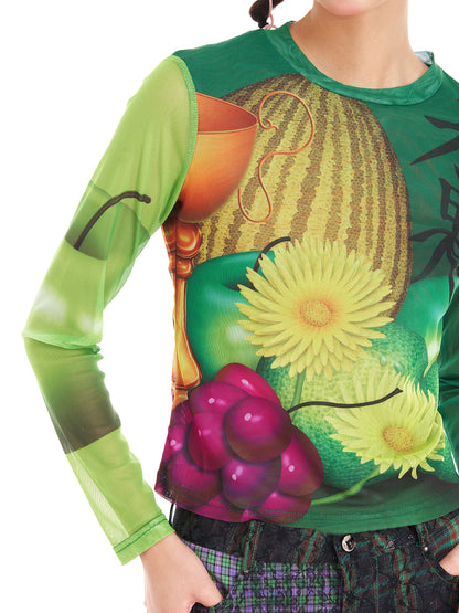 Grapes Melon Fruit Mesh Long-Sleeve Top