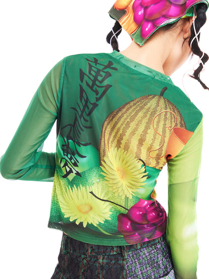 Grapes Melon Fruit Mesh Long-Sleeve Top