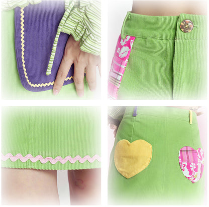 Heart Patchwork Corduroy Skirt