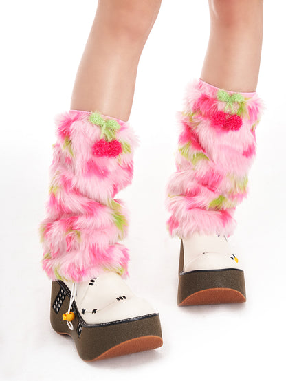 Kawaii Cherry Fluffy Leg Warmers