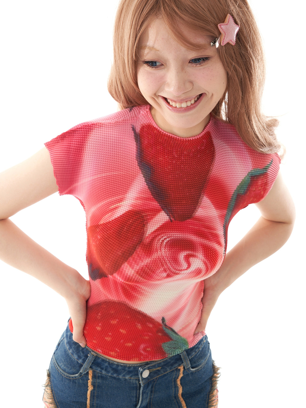 Kawaii Strawberry Milkshake Pleated Top