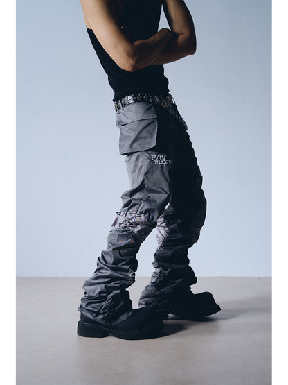 Grey Contrast Panel Drawstring Cargo Pants