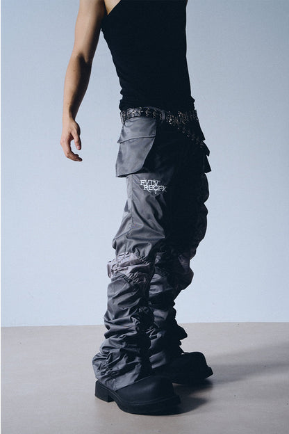 Grey Contrast Panel Drawstring Cargo Pants