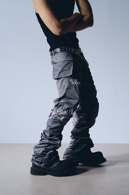 Grey Contrast Panel Drawstring Cargo Pants