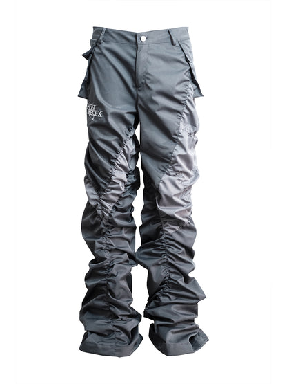 Grey Contrast Panel Drawstring Cargo Pants