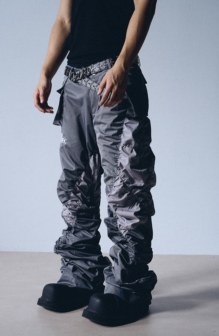 Grey Contrast Panel Drawstring Cargo Pants