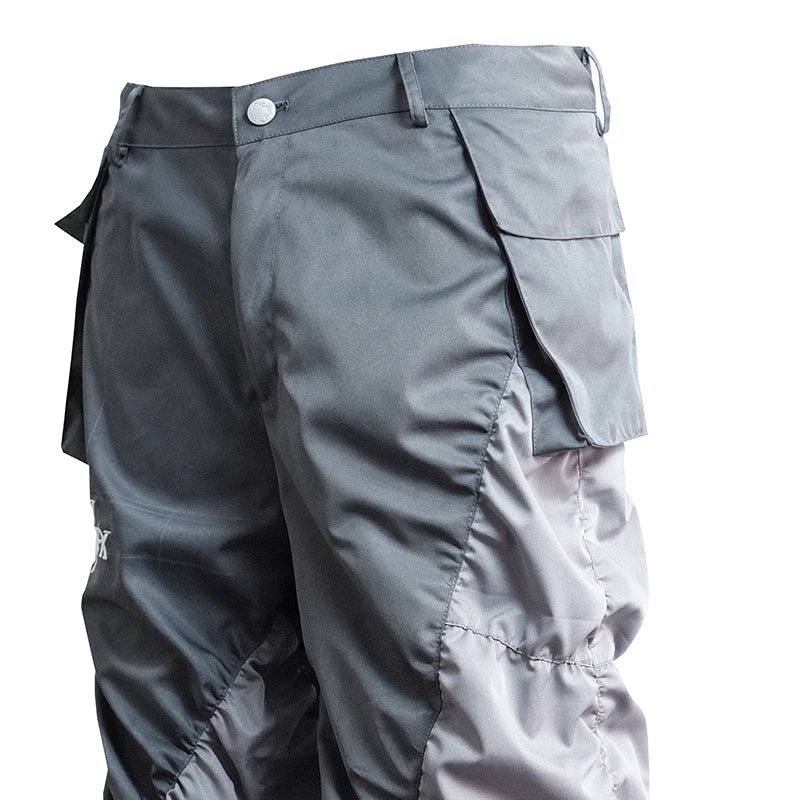 Grey Contrast Panel Drawstring Cargo Pants