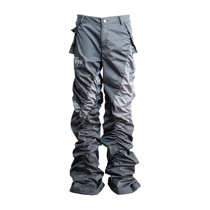 Grey Contrast Panel Drawstring Cargo Pants