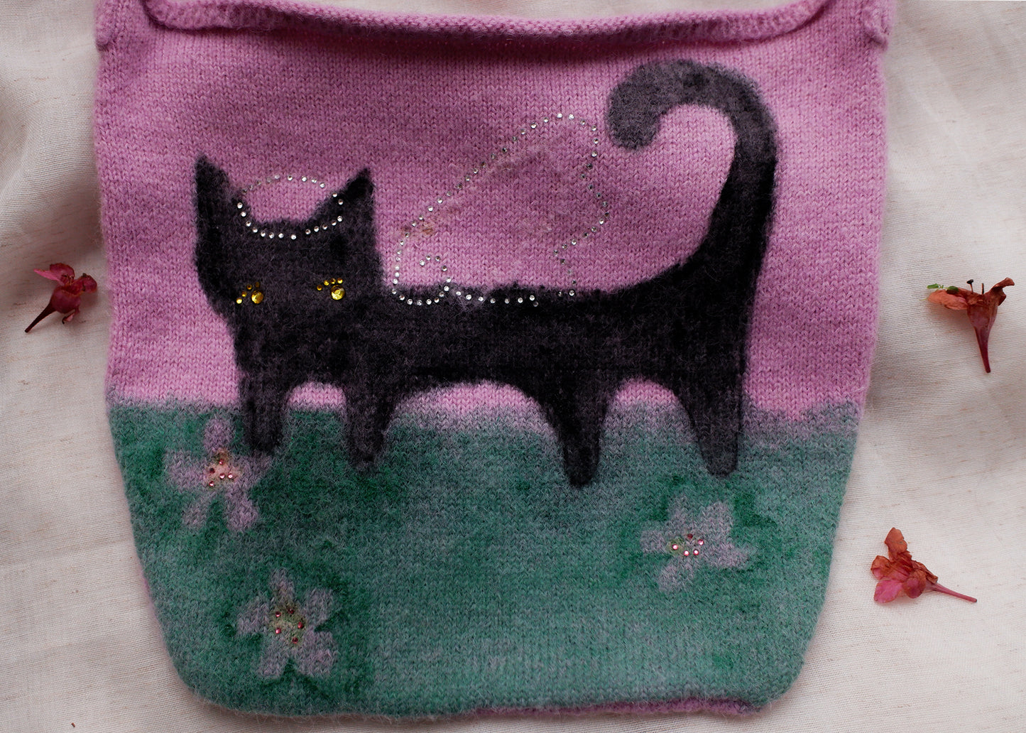 Fuzzy Black Angel Cat Knit Bag