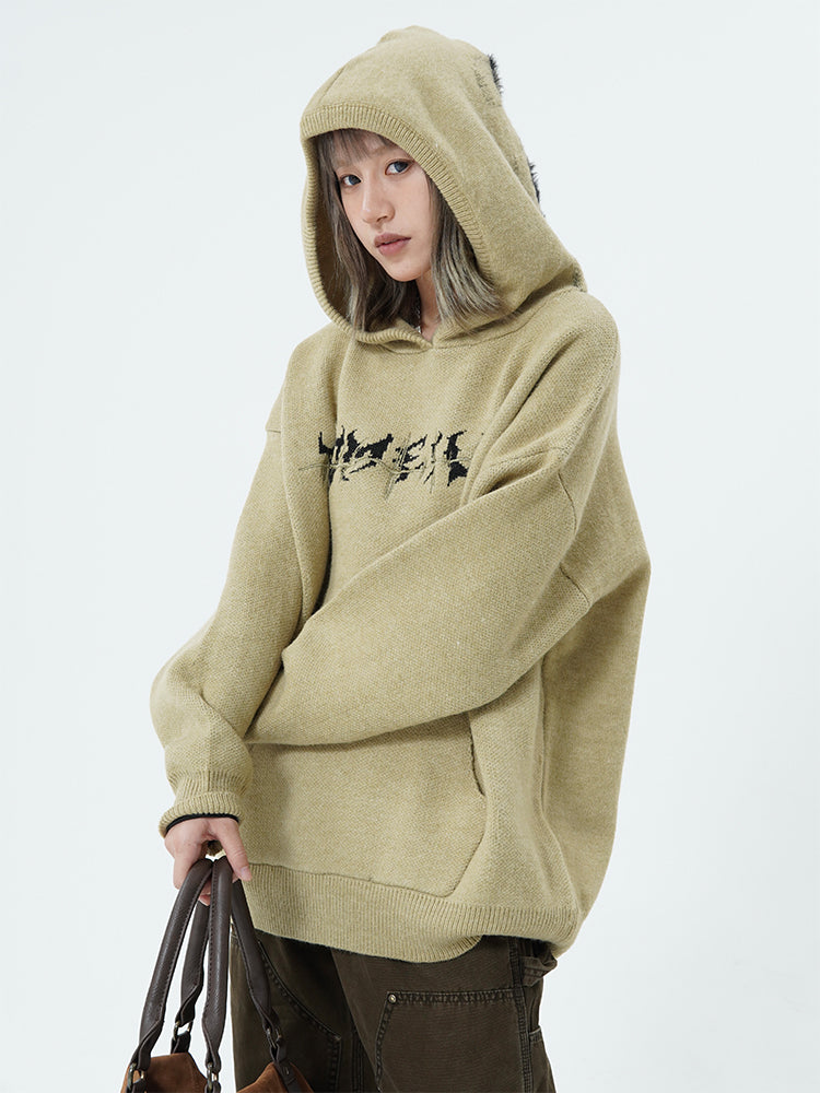 Grunge Spine Oversize Knit Hoodie