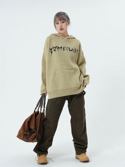 Grunge Spine Oversize Knit Hoodie