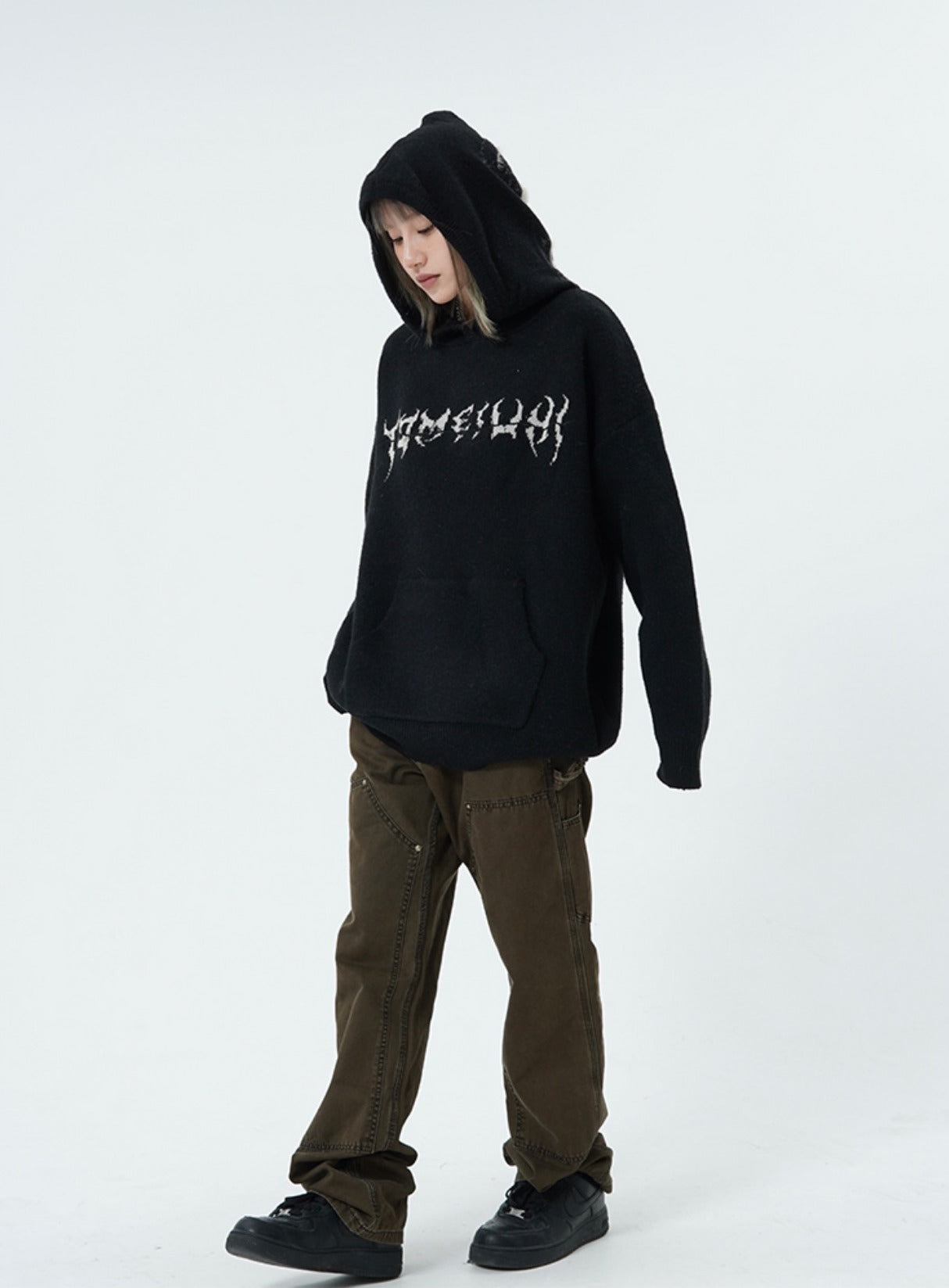 Grunge Spine Oversize Knit Hoodie