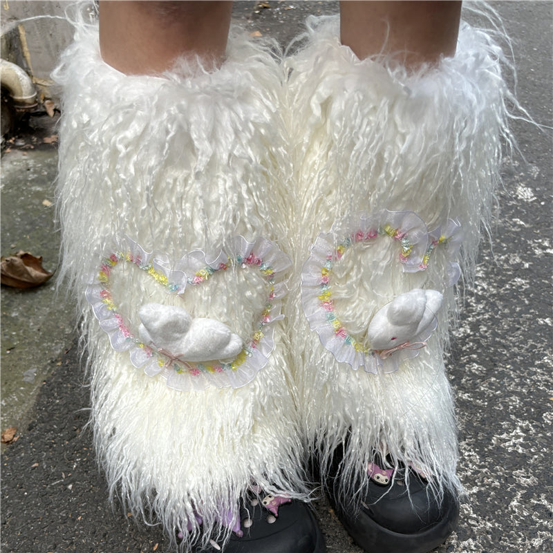 Harajuku Fluffy Long Fur Bunny White Leg Warmers