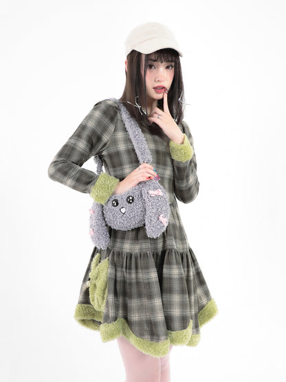 Kawaii Bunny Grass Plaid Dress