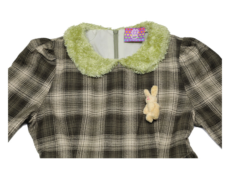 Kawaii Bunny Grass Plaid Dress