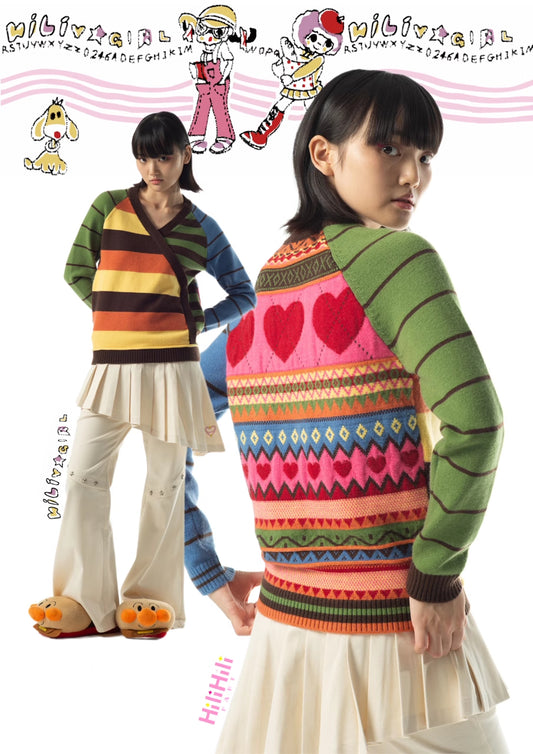 Kawaii Striped Hearts Knit Sweater