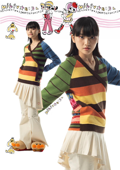 Kawaii Striped Hearts Knit Sweater