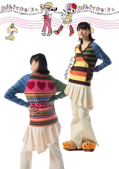 Kawaii Striped Hearts Knit Sweater