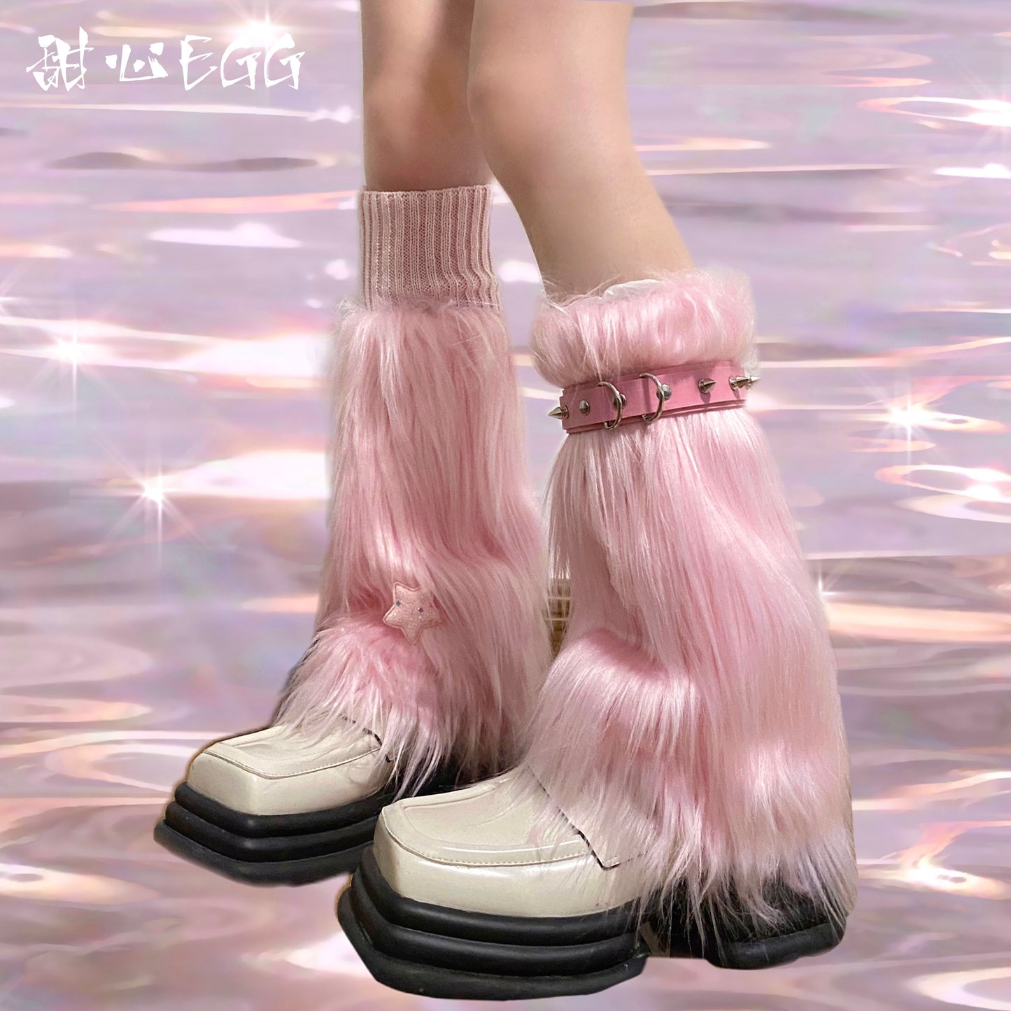 Kawaii Pink Fur Stars Leg Warmers