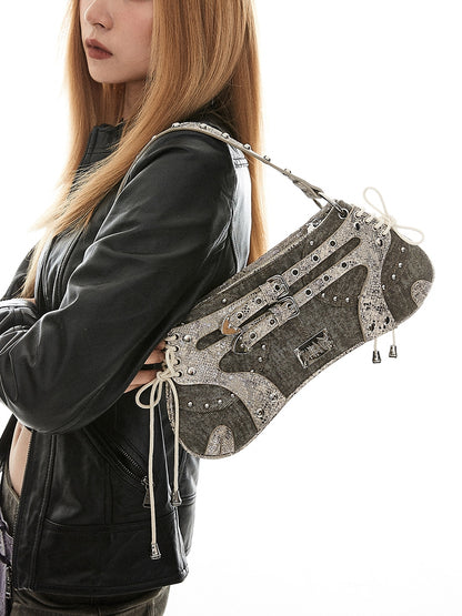 Gyaru Lace-up Denim Shoulder Bag