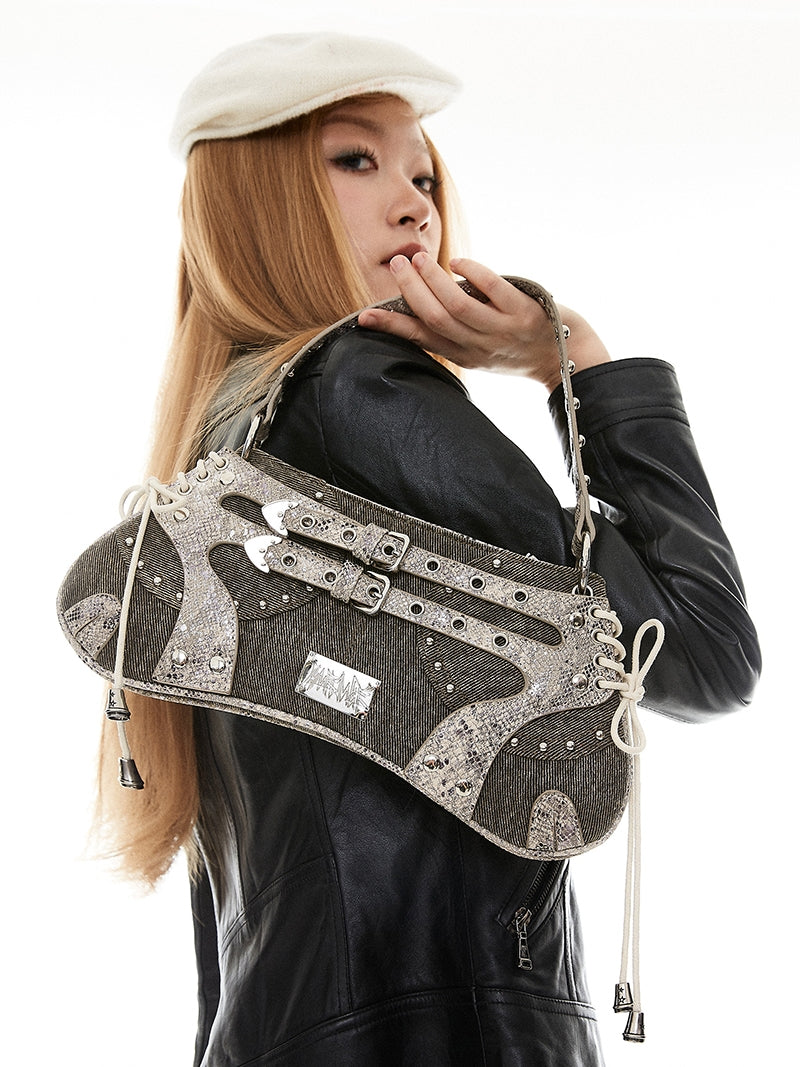 Gyaru Lace-up Denim Shoulder Bag