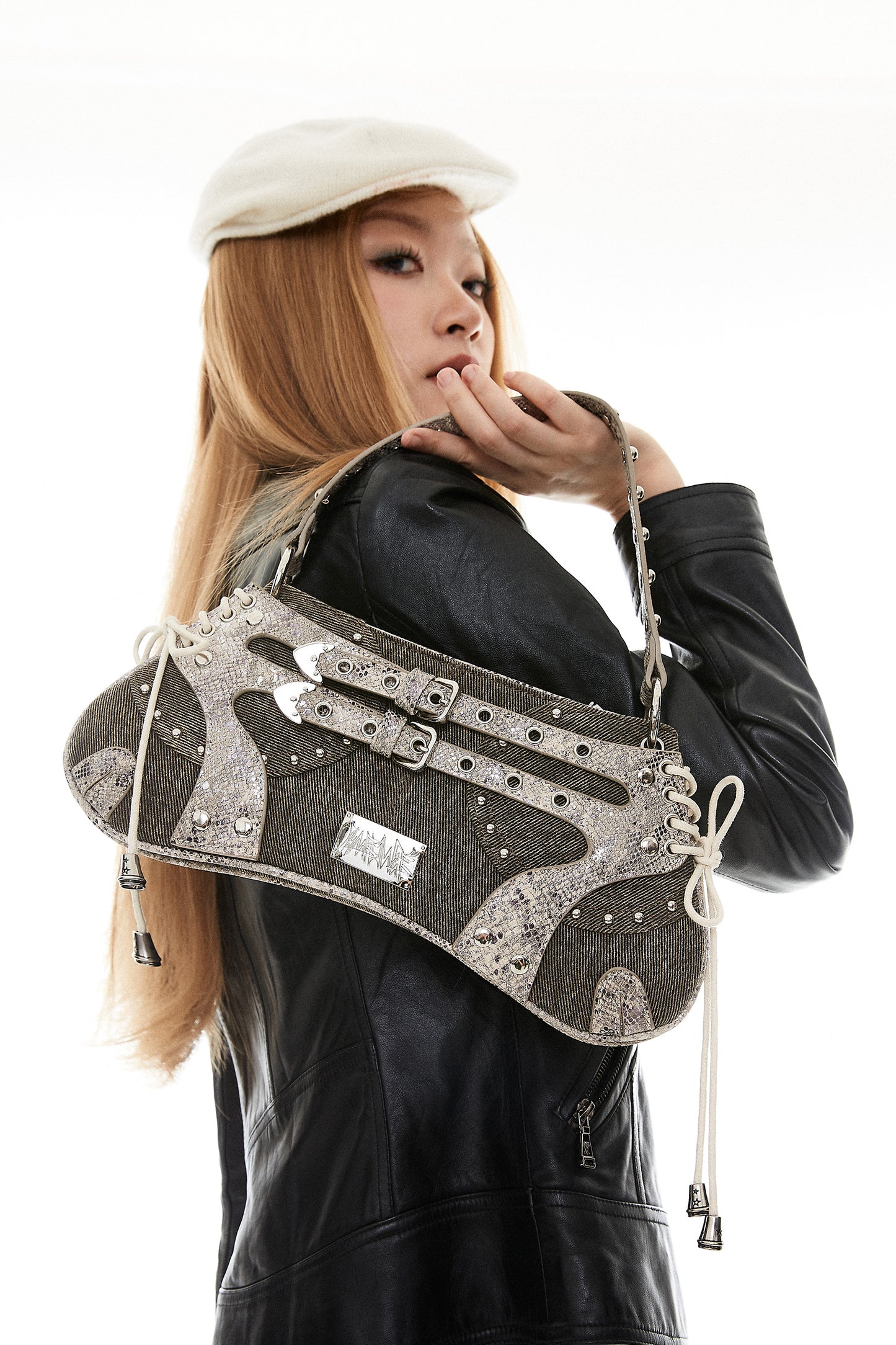 Gyaru Lace-up Denim Shoulder Bag