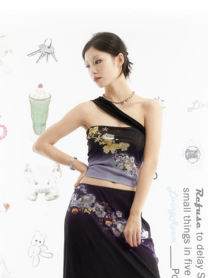 Kitty Cat Purple Gradient Floral Halter Tube Top