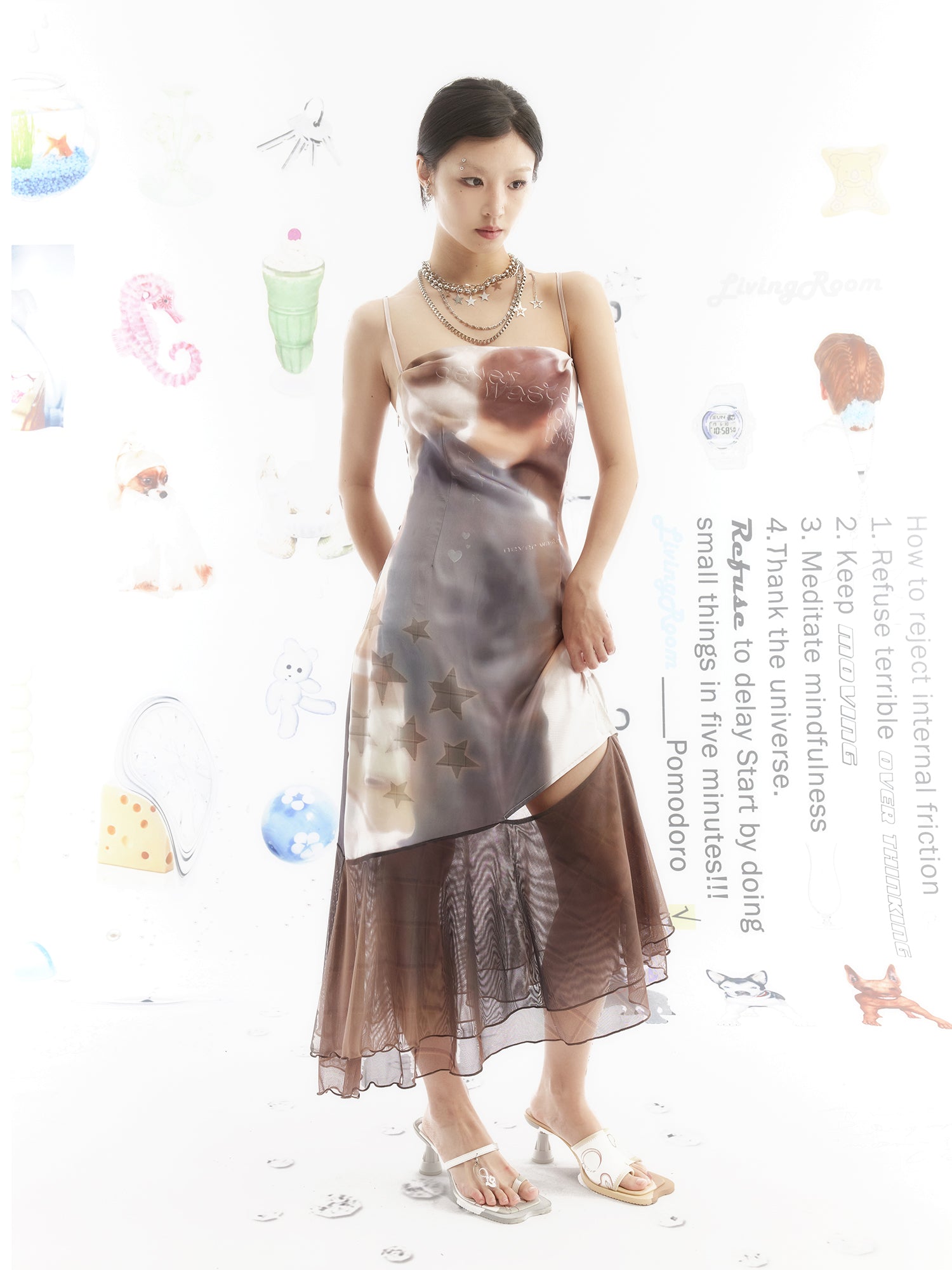 Never Waste Love Star Mesh Slip Dress Never Waste Love Star Mesh Slip Dress