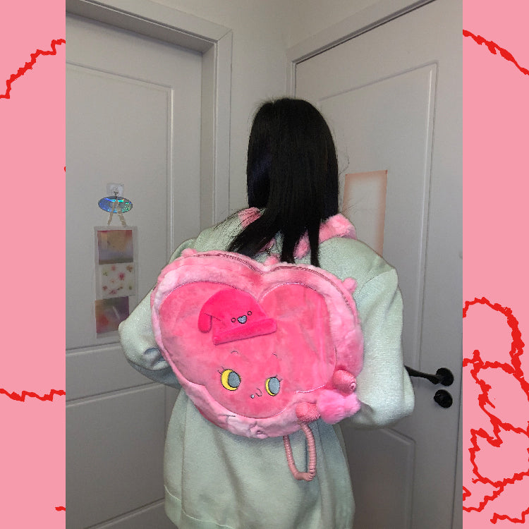 Pink Fluffy Heart-Shape Telephone Bag