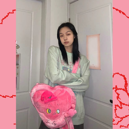 Pink Fluffy Heart-Shape Telephone Bag