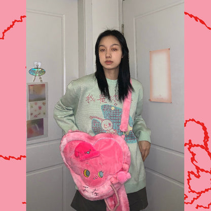 Pink Fluffy Heart-Shape Telephone Bag