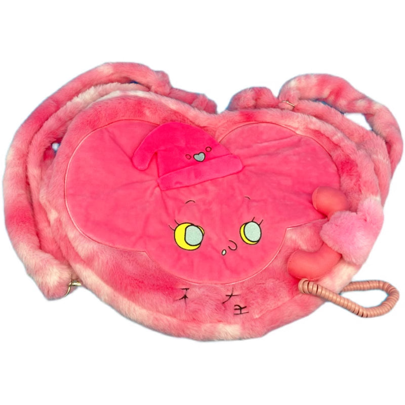 Pink Fluffy Heart-Shape Telephone Bag