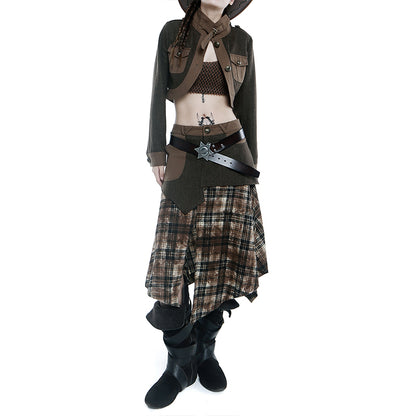 Grunge Asymmetric Patchwork Plaid Skirt