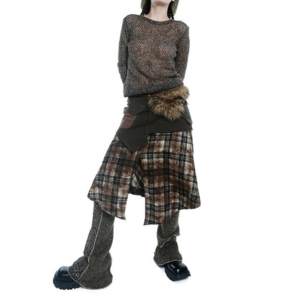 Grunge Asymmetric Patchwork Plaid Skirt