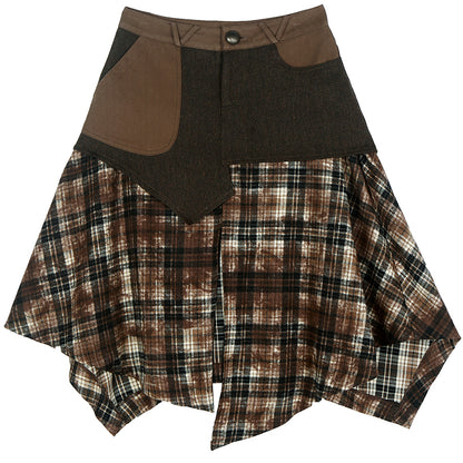 Grunge Asymmetric Patchwork Plaid Skirt