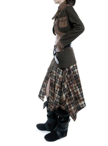 Grunge Asymmetric Patchwork Plaid Skirt