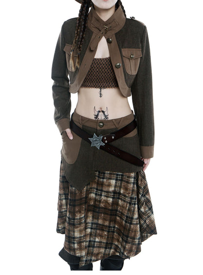 Grunge Asymmetric Patchwork Plaid Skirt