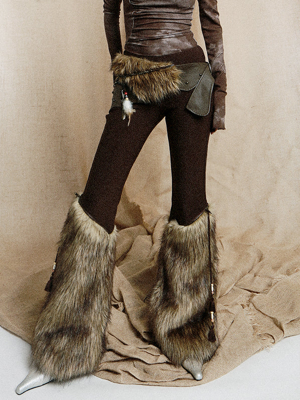 Retro Gyaru Detachable Fur Flared Pants