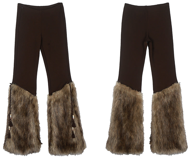 Retro Gyaru Detachable Fur Flared Pants