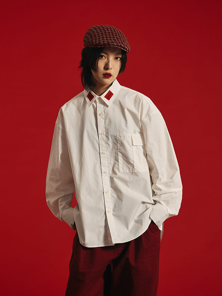 OSCill Labourer Collar Long Sleeve Cotton Shirt