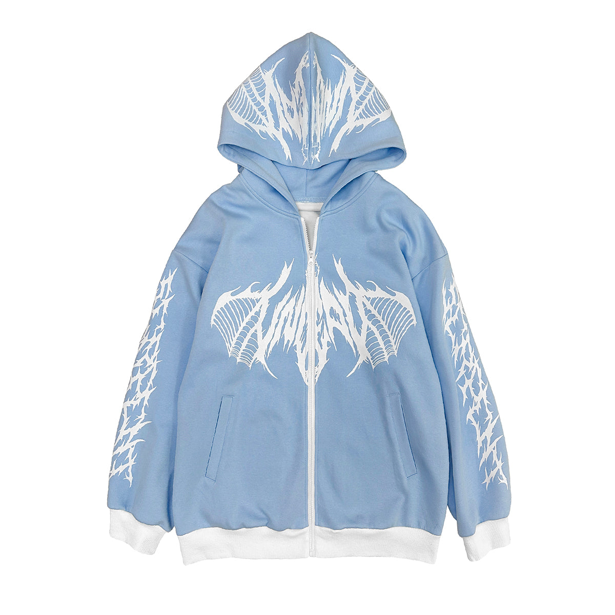 Pale Blue Tribal Print Oversize Zip-Up Hoodie