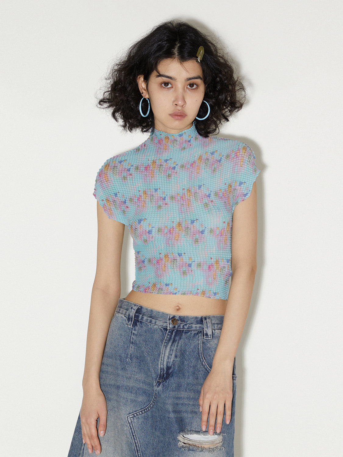 Pastel Spring Floral Pleated Shirt